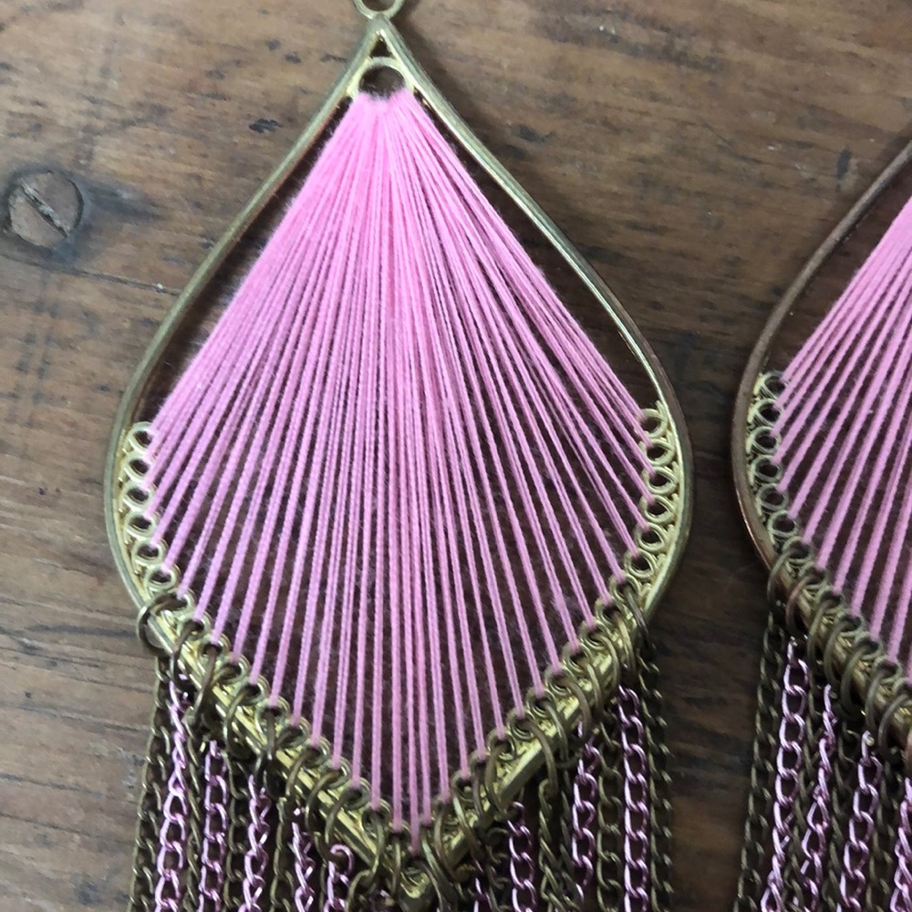 Peruvian Thread Pink Silk Thread Earrings - image 4